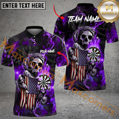 Maxcorners Darts Skull Reaper Thunder Lightning MultiColor Option Customized Name, Team Name 3D Polo Shirt