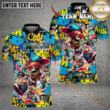 Maxcorners Street Swing Skeleton Funny Golf Polo Shirt, Customized Name & Team Name 3D Shirts (4 Colors)
