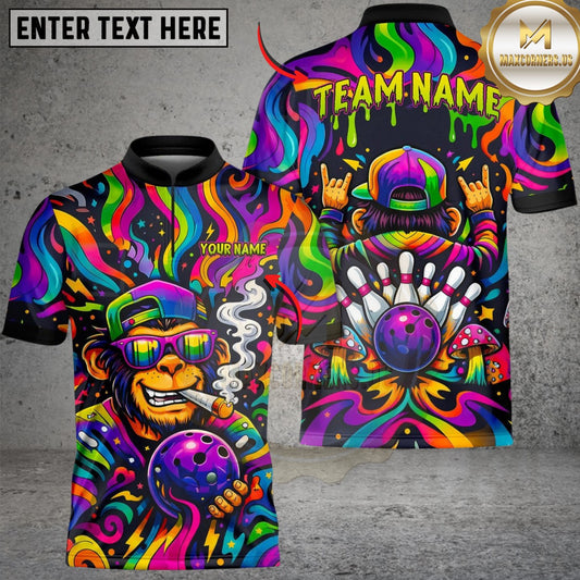 Maxcorners Bowling Psychedelic Trippy Smoking Chim Customized Name, Team Name 3D Shirt