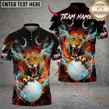 Maxcorners Savage Leopard Golf Polo Customized Name, Team Name 3D Shirts (4 Colors)