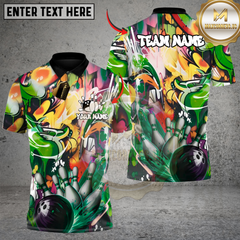 Maxcorners Bowling and Pins Splatter Strike Multicolor Customized Name, Team Name 3D Shirts