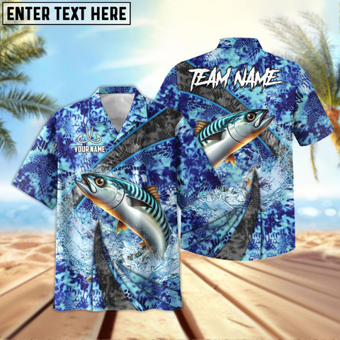 Maxcorners Markerel Fishing Wave Rider Personalized Name, Team Name 3D Hawaiian Shirt