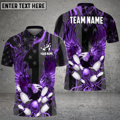 Maxcorners American Flag Thunder Eagle Bowling Jersey Multicolor Option Customized Name, Team Name 3D Polo Shirt