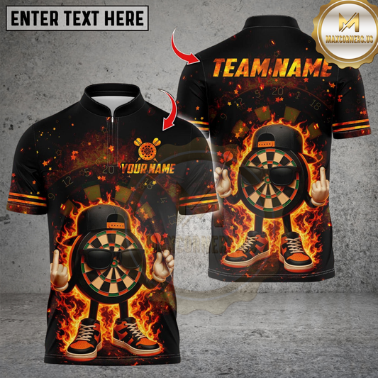 Maxcorners Flaming Cool Cartoon Dart Design Multicolor Customized Name, Team Name 3D Shirt