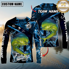 Maxcorners Mahi-Mahi Fishing Blue Smoke Sun Protection Personalized Name,Team Name 3D Long Sleeve Shirt