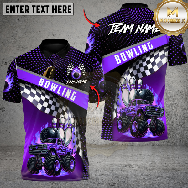 Maxcorners Monster Truck Strike Bowling Multicolor Customized Name, Team Name 3D Shirts
