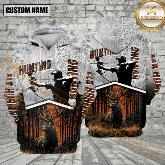 Maxcorners Vintage Elk Hunting Winter Forest Orange All Over Print Shirt
 Best Gift For Hunter