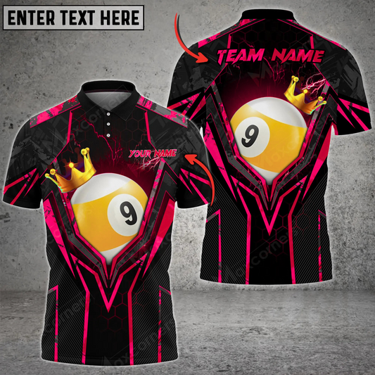 Maxcorners Billiard Ball 9 Crown King Multicolor Options Personalized Name, Team Name 3D Polo Shirt (4 Colors)