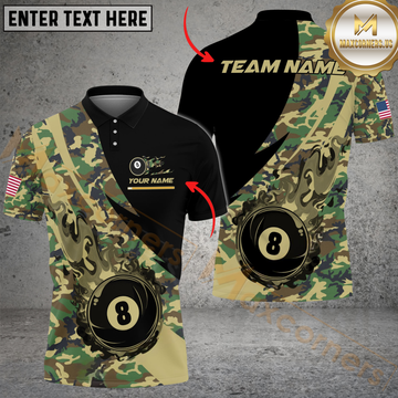 Maxcorners Billiard Flame Camo 8-Ball Pool Multicolor Customized Name, Team Name 3D Shirts
