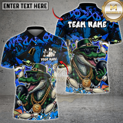 Maxcorners Gangster Crocodile With Bowling Multicolor Customized Name, Team Name 3D Shirts