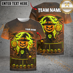Maxcorners Halloween Pumpkin Pickleball Witch Customized Name & Team Name 3D Shirts