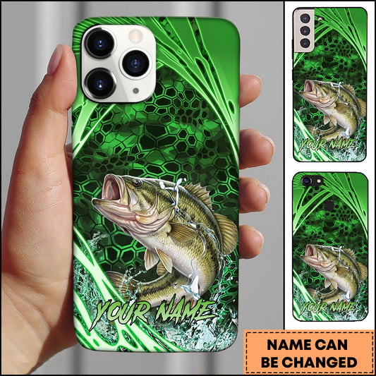 Maxcorners Fishing Green Honeycomb Splash Personalized Name Phone Case  (12 Fish Species)