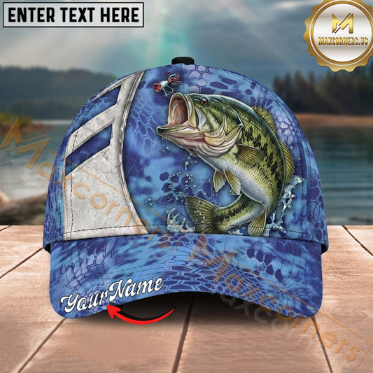 Maxcorners Fishing Blue Hexagon Pattern Personalized Name 3D Cap (12 Fish Species)