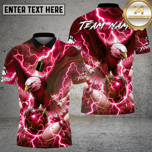 Maxcorners Bowling Shirt Majestic Eagle Lightning Bowling Ball Multioptions Personalized Name, Team Name 3D Shirt (4 Colors)