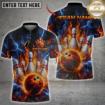 Maxcorners Bowling Thunder Flaming Multicolor Customized Name, Team Name 3D Shirts