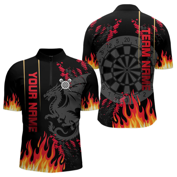 Maxcorners Red Black Dragon Dartboards Custom Flame Dart Shirts For Men, Dart Team Jerseys LM064