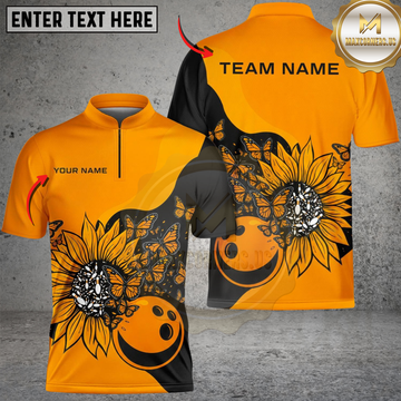 Maxcorners Bowling Radiant Sunflower Butterfly Bloom Customized Name, Team Name 3D Shirt
