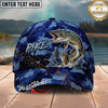 Maxcorners Fishing Splash Artwork Blue Camo Personalized Name 3D Cap (12 Fish Species)
