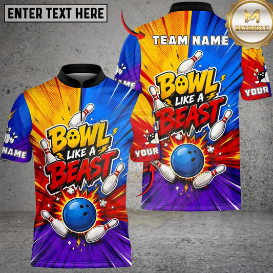 Maxcorners Bowling Comic Pop Art Beast Mode Blast Customized Name, Team Name 3D Shirt