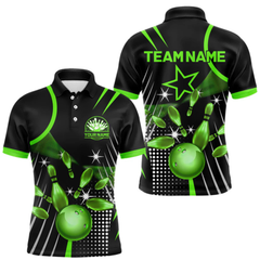 Maxcorners Black and Green Mens Bowling Polo, Quarter Zip Shirts Custom Bowling outfit men Team Jerseys LM1605
