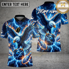Maxcorners Bowling Shirt Electric Blue Eagle Lightning Strike Multioptions Personalized Name, Team Name 3D Shirt (4 Colors)