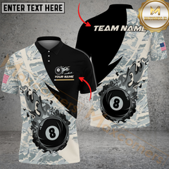 Maxcorners Billiard Flame Camo 8-Ball Pool Multicolor Customized Name, Team Name 3D Shirts
