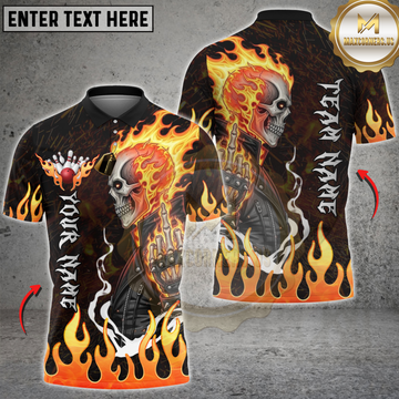 Maxcorners Bowling Flaming Skull Middle Finger Personalized Name 3D Unisex Shirt