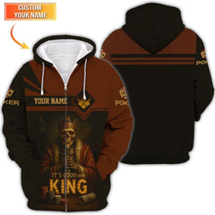 Maxcorners Custom Poker Shirt Skeleton King Design, It's Good to Be King Brown Black Tee Poker T Shirt for Poker PlayersLM1009