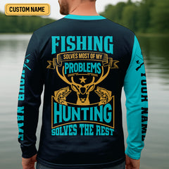 Maxcorners Fishing Solves Most Of My Problems Fishing UPF Shirts, Fishing Gifts For Men, Fishing And Hunting SPF Shirt