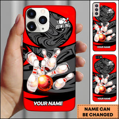 Maxcorners Bowling Red Black Marble Strike Art Personalized Name Phone Case