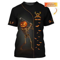 Maxcorners Custom Name Golf Polos, Halloween Skeleton Golf Shirt, Crazy Golf Shirts For Men's
