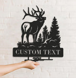 Maxcorners Personalized Elk Hunting Metal Sign WITH LED/WITHOUT LED Light Deer Forest Scene Custom Name Rifle Wall Art Hunter Gift LM0110