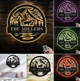 Maxcorners Personalized Mountain Elk Metal Sign WITH LED/WITHOUT LED Light Outdoor Cabin Decor Hunting Lodge Wall Decor LM0110
