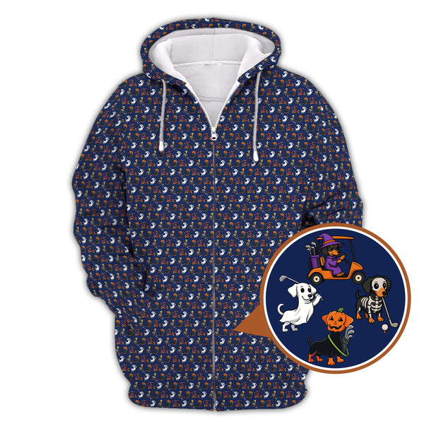 Maxcorners Funny Pattern Golf Shirt, Dachshund Halloween Shirt, Dachshund Golf Shirt For Men