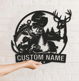 Maxcorners Personalized Deer and Fish Hunting Metal Sign WITH LED/WITHOUT LED, Rustic Cabin Wall Decor, Wildlife Outdoor Lodge Gift LM0110