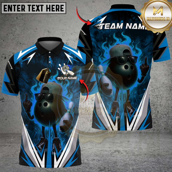 Maxcorners Bowling Flaming Ball Cool Style Multicolor Customized Name, Team Name 3D Shirt