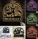 Maxcorners Personalized Hunting Metal Sign WITH LED/WITHOUT LED - Deer, Duck & Fish Wildlife Wall Art, Rustic Cabin Decor for Hunters LM0110