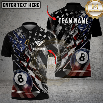 Maxcorners Billiards 8 Ball USA Flag Ripped Claw Personalized Shirt