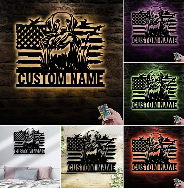 Maxcorners Personalized Hunting Dog Metal Sign WITH LED/WITHOUT LED - Duck Retriever Wall Decor LM0110