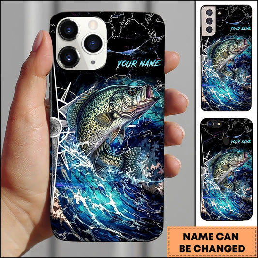 Maxcorners Crappie Electric Wave Splash Dark Blue Art Personalized Name Phone Case