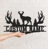 Maxcorners Personalized Deer Antler Metal Sign WITH LED/WITHOUT LED Light Custom Name Forest Wall Art Hunter Gift Rustic Cabin Decor LM0110