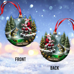 Maxcorners Custom Name Santa Fishing Ornament, Fishing Lover Christmas Gift 2D Flat LM2211