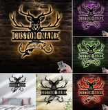 Maxcorners Personalized Deer & Fish Metal Sign WITH LED/WITHOUT LED Light Rustic Cabin Wall Decor Hunter Fisher Gift LM0110
