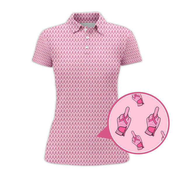 Maxcorners Funny Pattern Golf Shirt, Pink Golf Shirt For Women, Breast Cancer Golf Shirt For Golfer