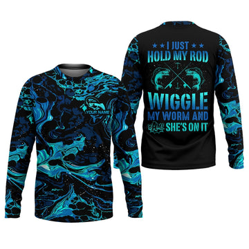 Maxcorners Fishing UPF Shirts, I Just Hold My Rod Wiggle My Worm, Funny Fishing Shirt, Gift For Fisherman