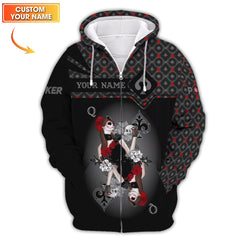 Maxcorners Men's Poker Shirt, Queen Of Spades Clothing Custom Name, Funny Poker T-ShirtsLM1009