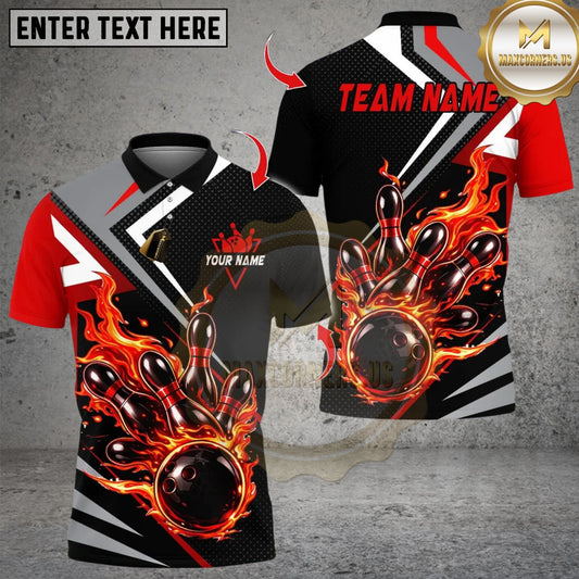 Maxcorners Bowling Flaming Multicolor Customized Name, Team Name 3D Shirts