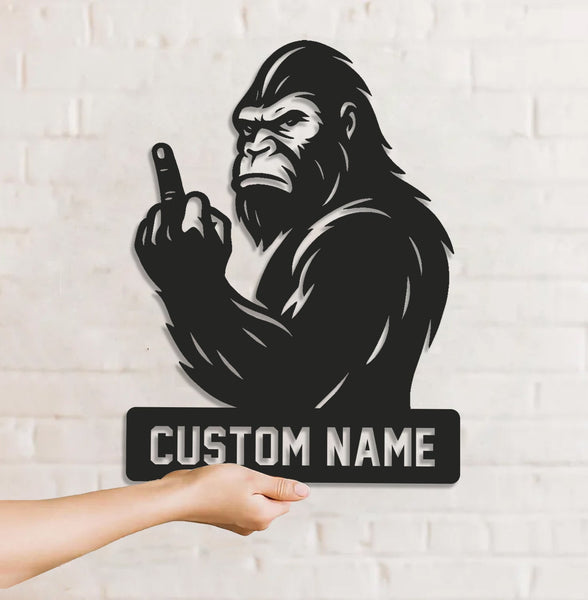 Maxcorners Personalized Bigfoot Metal Sign WITH LED/WITHOUT LED Light, Funny Sasquatch Middle Finger Wall Art, Hunter Gag Gift for Man Cave or Garage LM0110