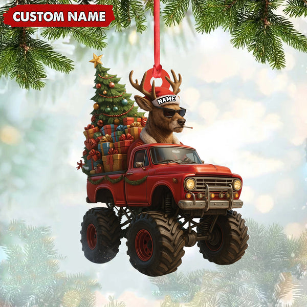 Maxcorners Personalized Funny Deer Truck Acrylic Christmas Ornament – Custom Name Gift for Hunters & Outdoor Lovers LM0411