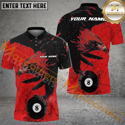 Maxcorners Ball 8 King Eagle Billiard Jersey Multicolor Options Personalized Name, Team Name 3D Polo Shirt (4 Colors)